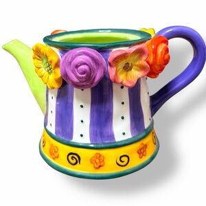 Mary Rose Young ceramic pouring can floral planter Vase Teapot handpainted